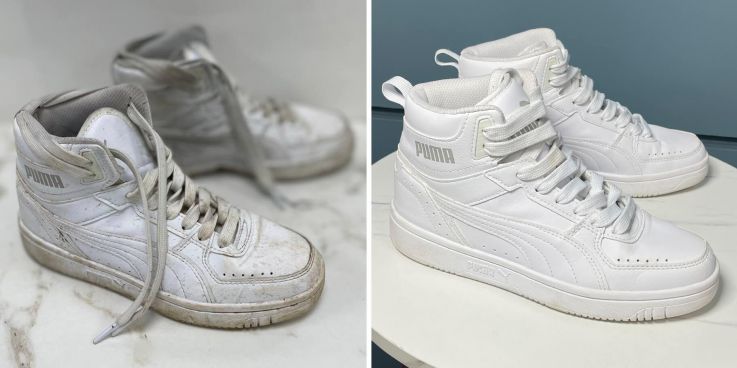 До и после: Чистка белых кроссовок Puma